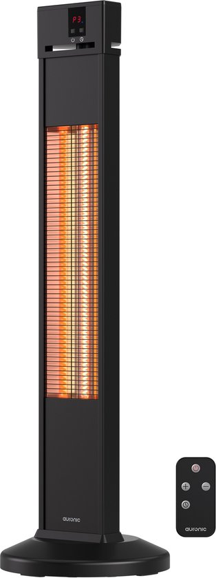 Auronic Terrace Heater - Chauffage infrarouge - Debout - 20m2 - Electrique - 2000W - Télécommande - 3 niveaux - Noir