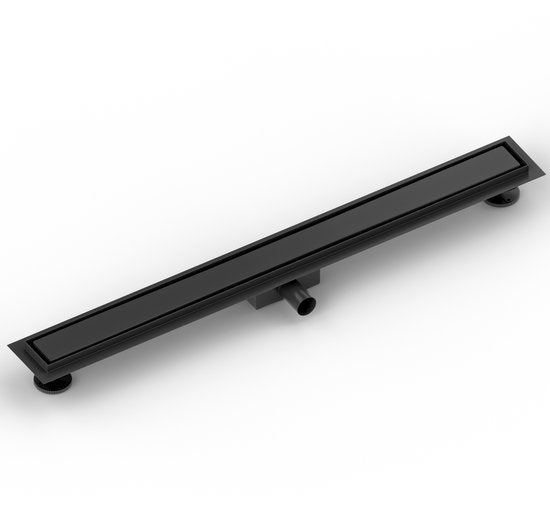 Caniveau de douche - 90 cm - Noir mat - Grille en carrelage - Acier inoxydable - Avec bride