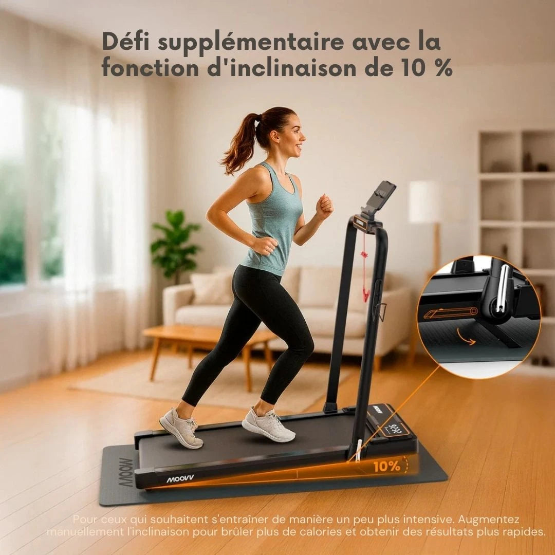 Moovv SmartStep Pro v3 Incline - Tapis de marche pliable - Tapis de marche avec fonction d'inclinaison de 10% - Tapis de marche pliable 1-12 km/h - Accessoires inclus