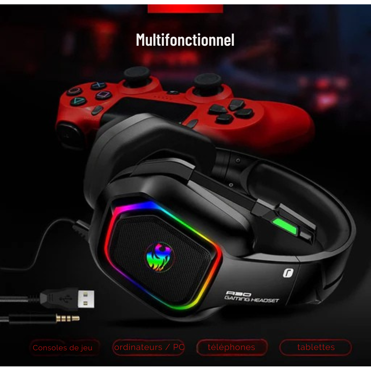 Casque Gaming - URGOODS - Casque PC - Compatible PS4, PS5, Xbox One, Xbox Series, PC - Son Surround 7.1