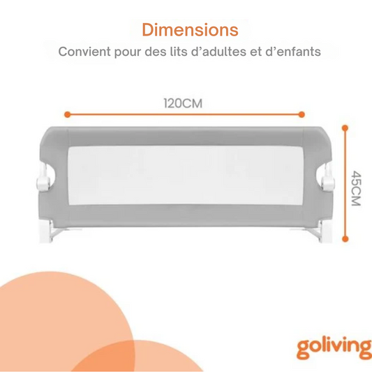 Barrière de lit pliable - Goliving - Max 27 kg - 120 x 45 x 42 cm - Gris