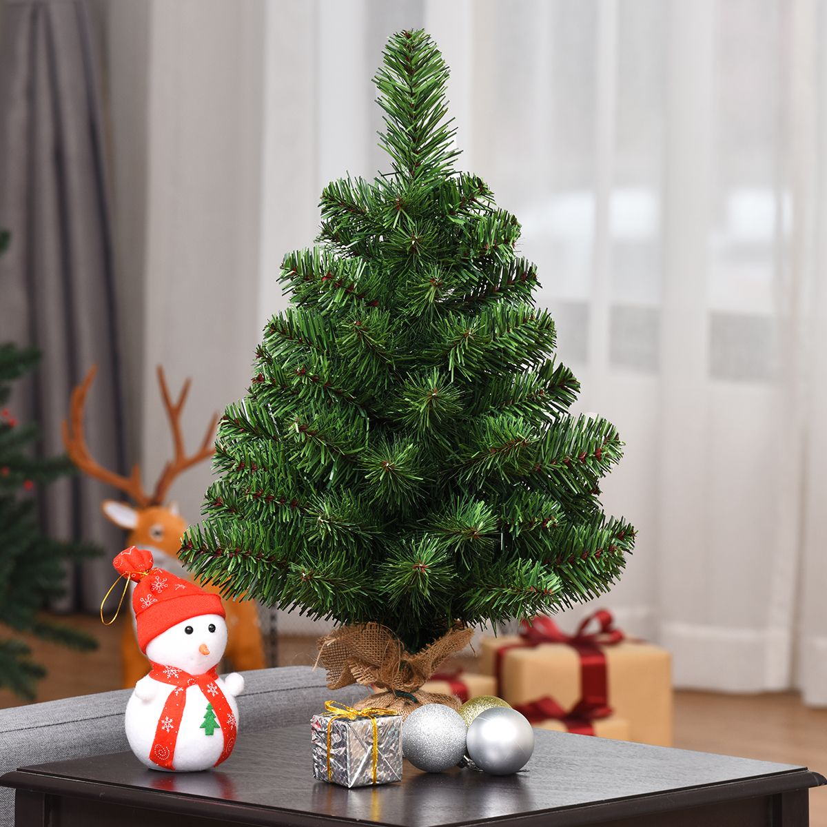 Sapin de Noël artificiel Coast, branches de pin en PVC - 60 cm - socle en ciment - branches réalistes - vert