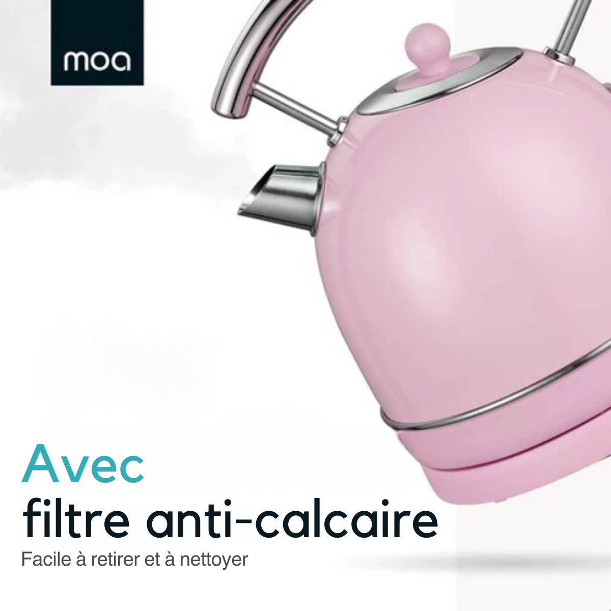 Bouilloire rétro - MOA - électrique - acier inoxydable - EK4TP - rose pastel