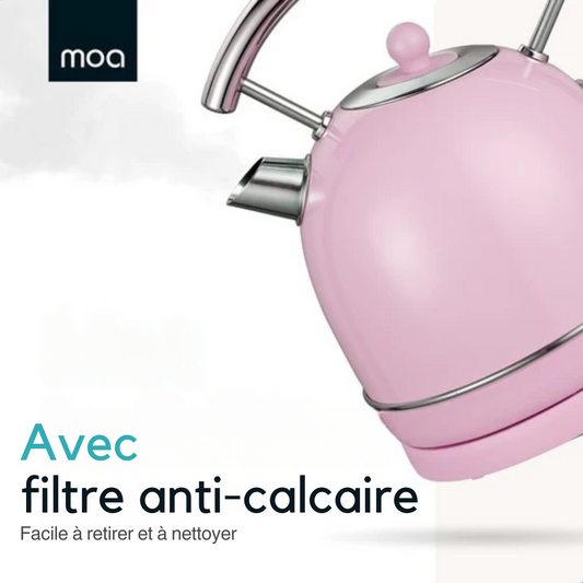 Bouilloire rétro - MOA - électrique - acier inoxydable - EK4TP - rose pastel