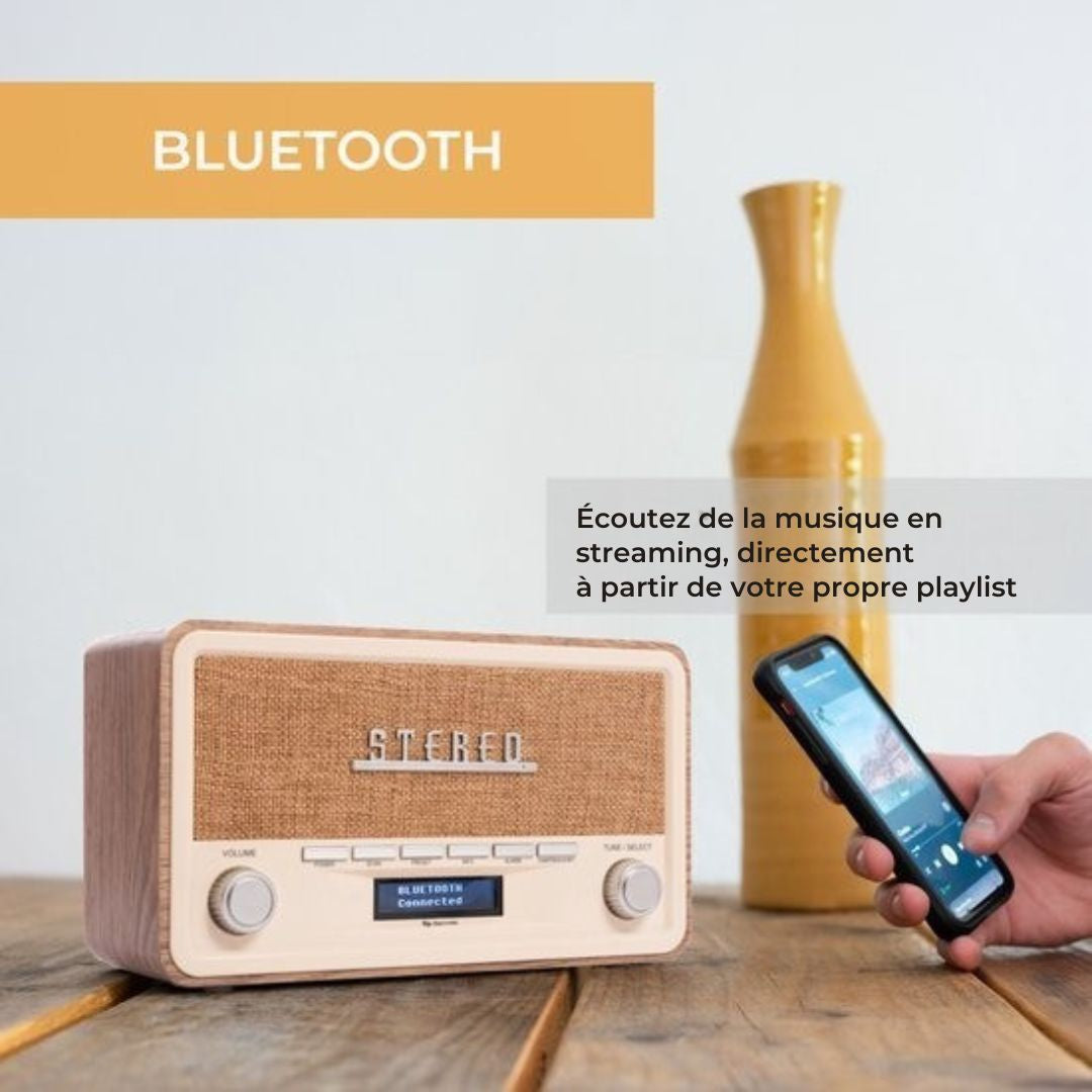 Radio Rétro - Denver - Vintage - Bluetooth - DAB+/ FM -Luminosité réglable – Fonctionne sur piles et secteur – DAB18LW - Bois