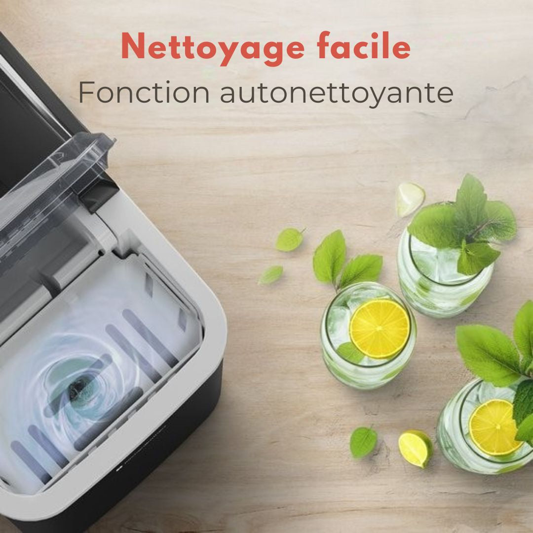 Machine à glaçons KitchenBrothers - 1.5L - 12kg/24 heures - Portable - Fonction auto-nettoyante - Acier inoxydable