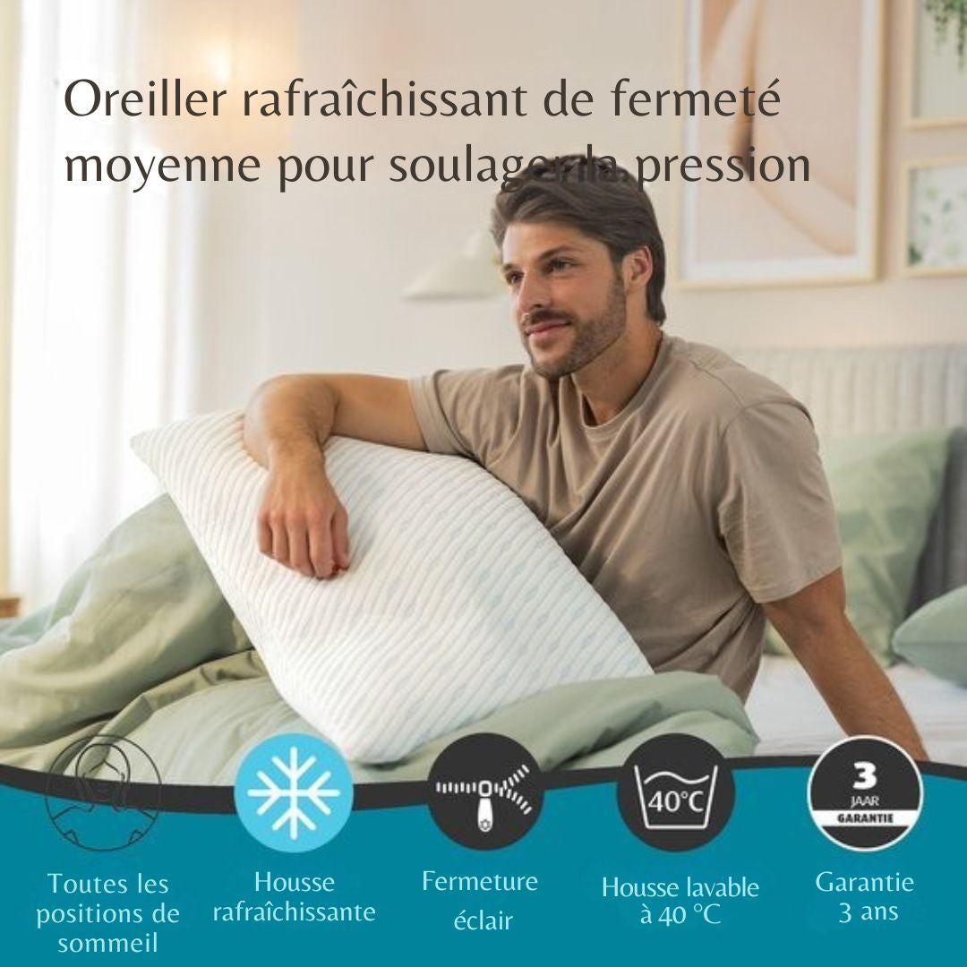 TEMPUR - Prima SmartCool Oreiller Medium TEMPUR - 60 x 50 cm - Technologie SmartCool - Soulagement de la pression et refroidissement - Textile blanc
