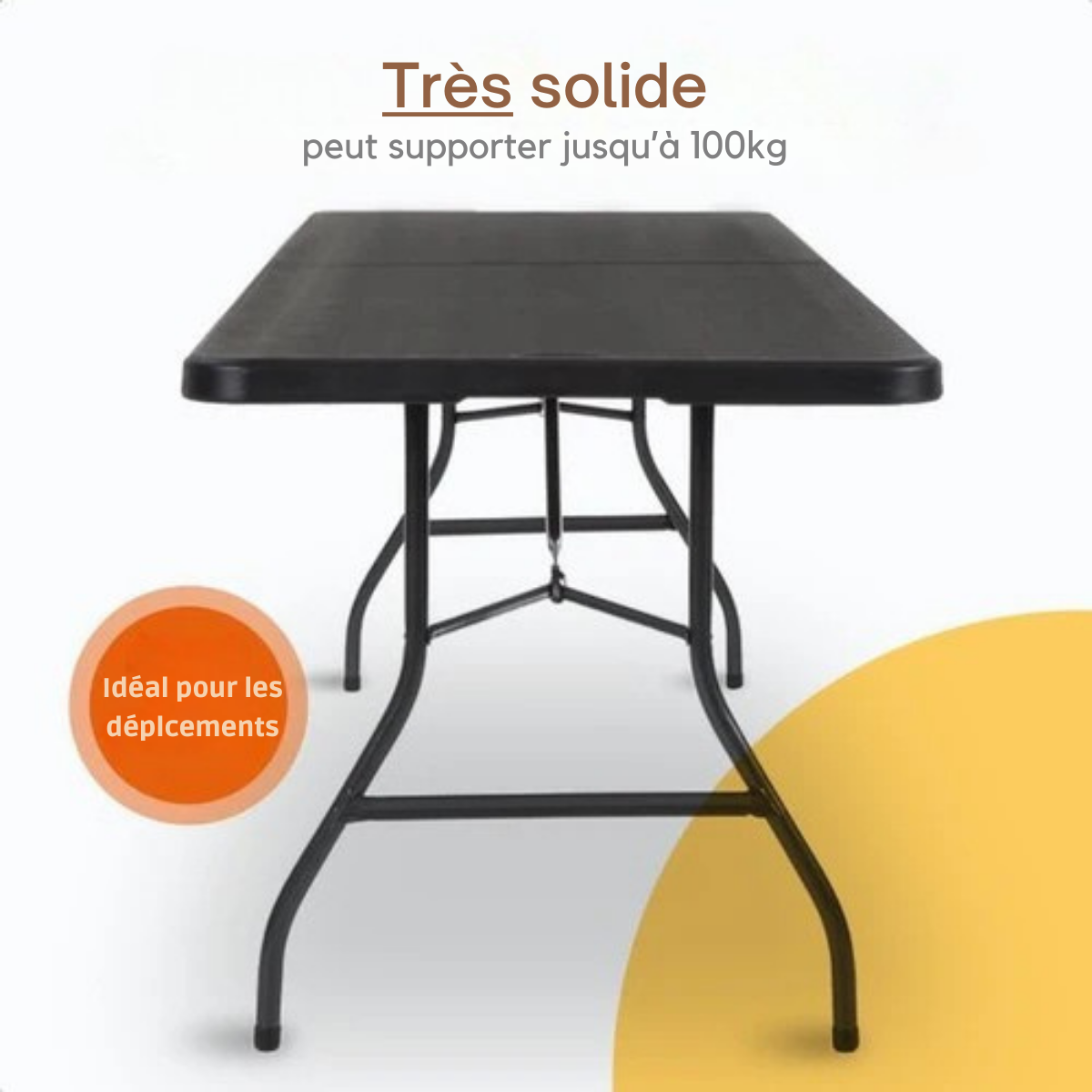 Table pliante - Goliving - Table de camping - Table d'extérieur / intérieur - Résiste aux intempéries - 180 x 70 x 74 cm - Noir