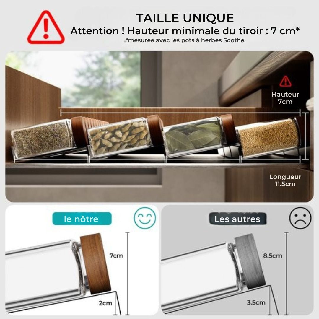 Tiroir à épices Soothe pour 24 pots à épices - Extensible - Étagère à épices - Acier inoxydable