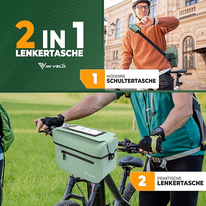 MIVELO - Sacoche de guidon compatible Klickfix - 100% étanche et pochette téléphone amovible - Polyester - Mint