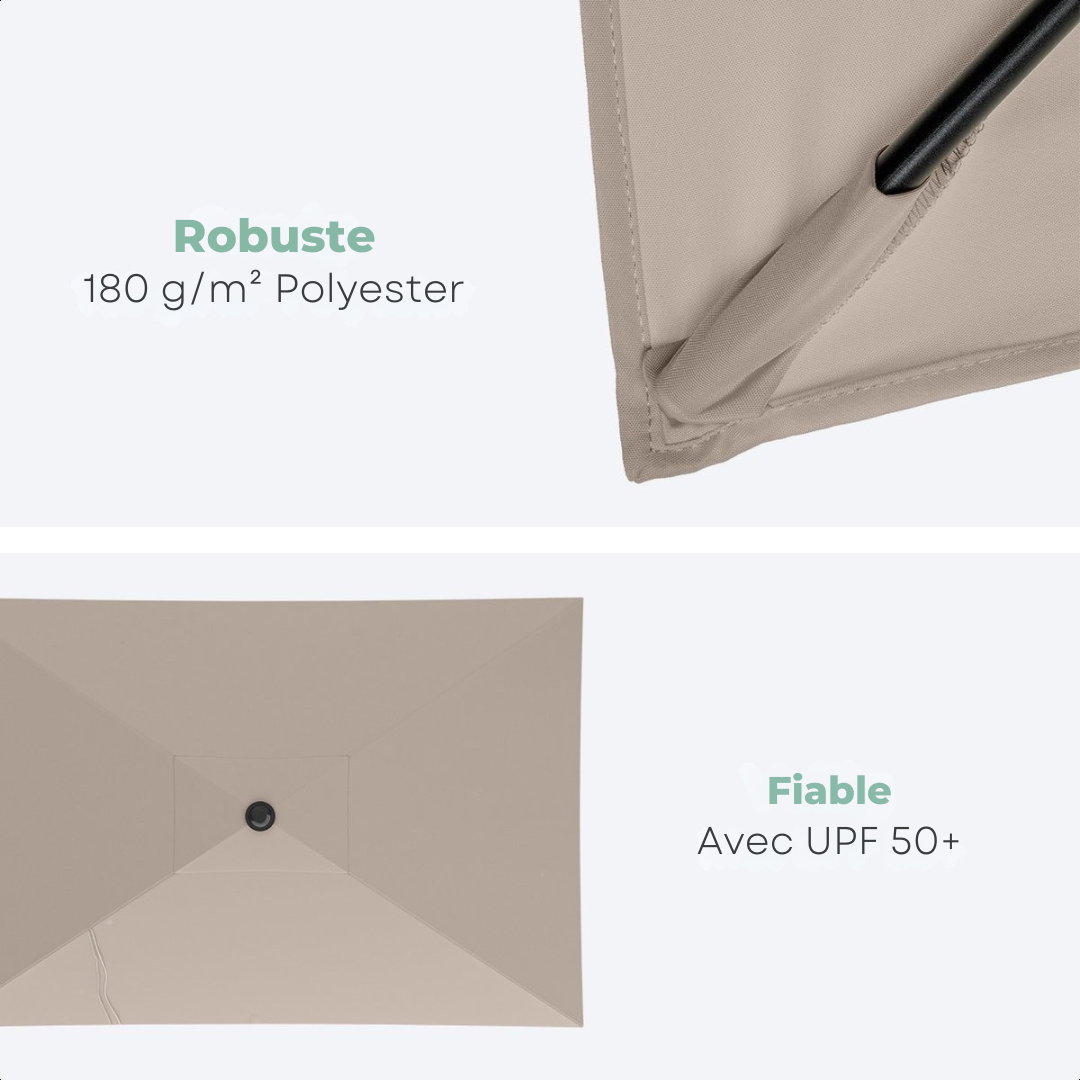 Parasol Lifegoods - 270x180cm - terasse et jardin -30° inclinable - imperméable - avec housse - Taupe