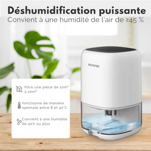Déshumidificateur - Auronic - Jusqu'à 450ml par jour - LED - Convient salon, chambre et salle de bain - Blanc