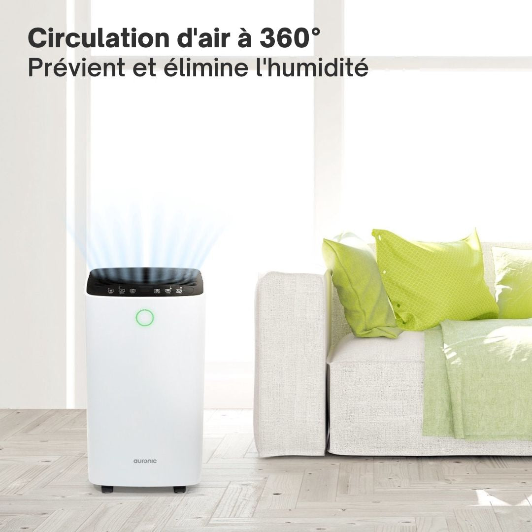 Déshumidificateur Auronic - 12 litres par jour - Fonction Lavage-Séchage - 185 W - 30,5 x 26,5 x 52 cm - Blanc