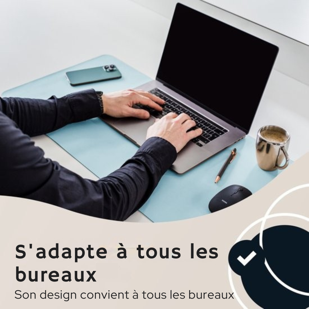 Tapis de bureau professionnel en cuir synthétique WURK - Organisateur de bureau - Tapis de bureau - Accessoires de bureau - XXL - Comprend un clip de câble - 80x40 - bleu