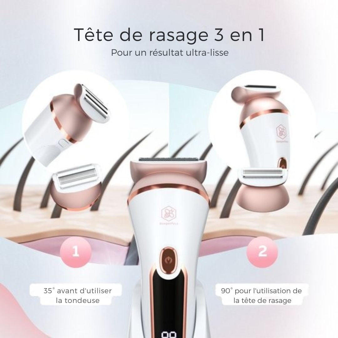 Rasoir pour femmes 3 en 1 Beeperfect® - Tondeuse bikini - Rechargeable - étanche - 3 accessoires - Rose et blanc