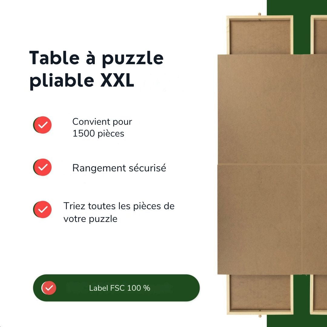 Table de puzzle XXL - DIYDash - 1500 pièces - Pliable - Plateau avec système de rangement - Bois