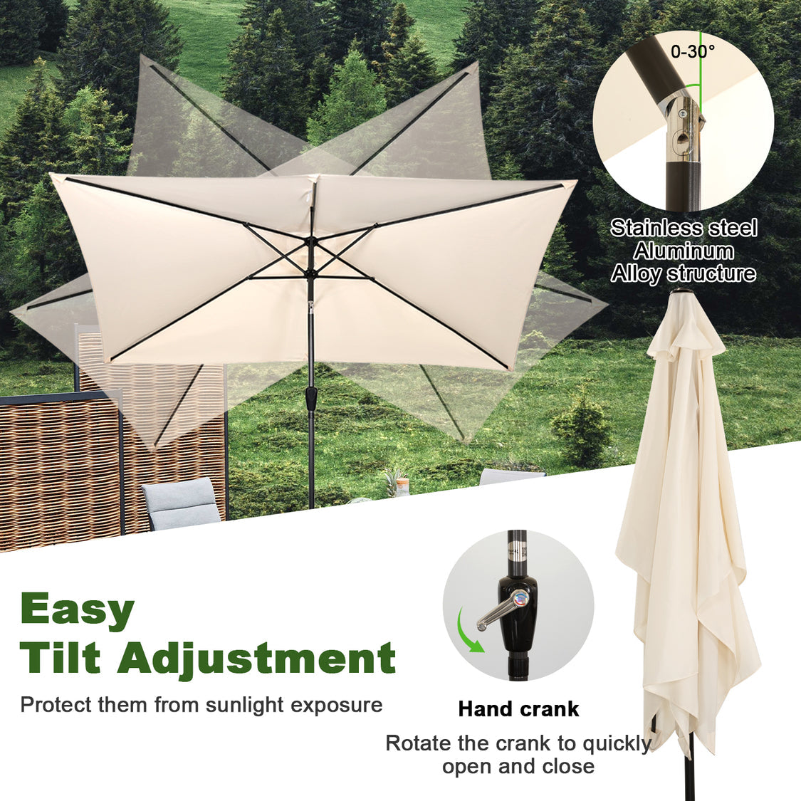 Angel Living Parasol - 200 x 300 cm - Inclinable - Rectangulaire - Beige