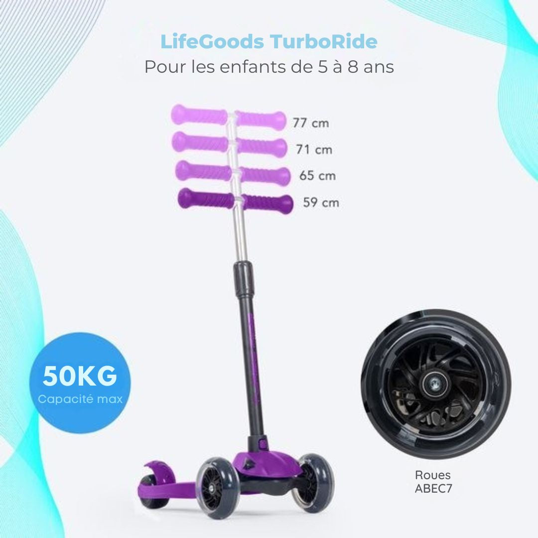Trotinette LifeGoods - Pour enfants 5 à 8 ans - Hauteur ajustable - Violet