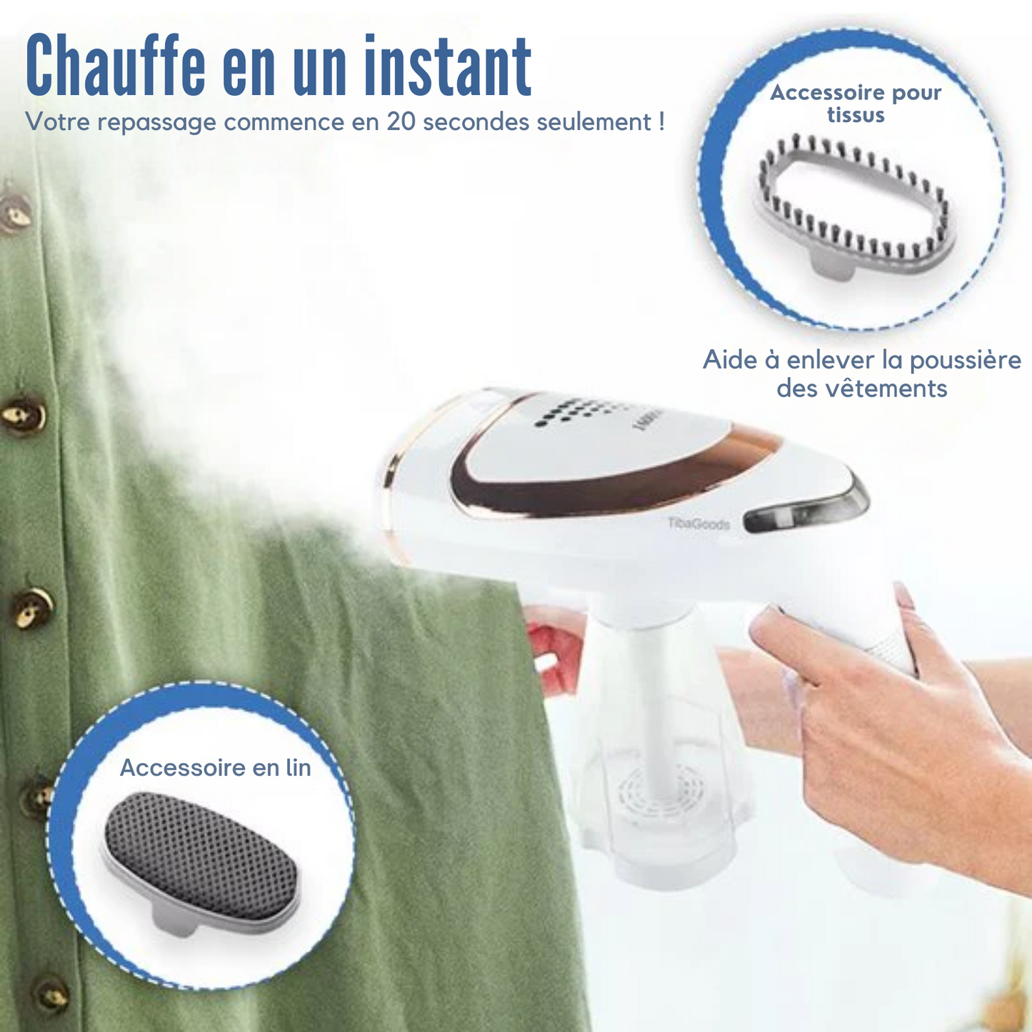 Défroisseur vapeur - TibaGoods - Pour vêtements - Chauffe rapidement - 1600w - 250ml