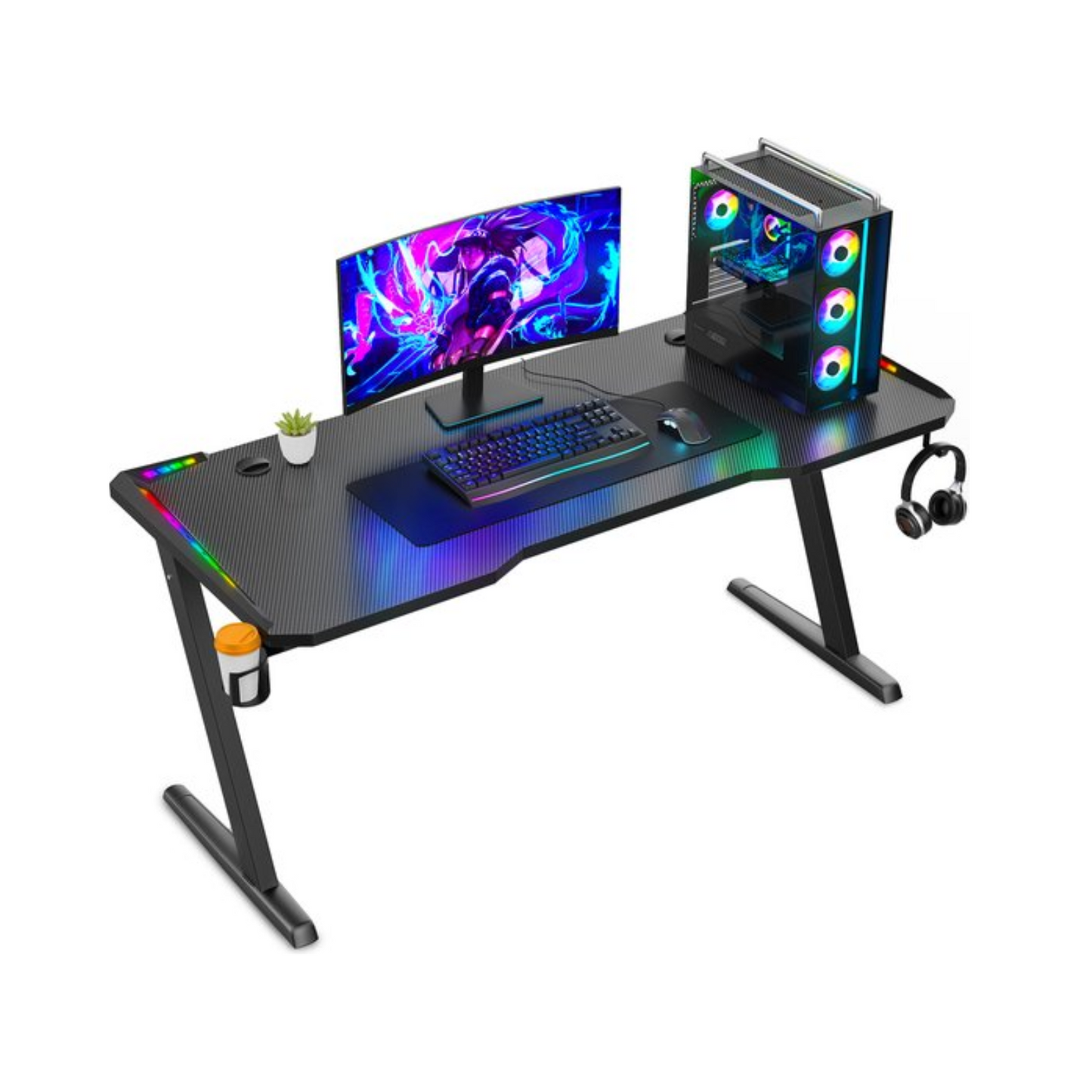 Bureau de gaming - Avalo - 140x60x73 CM - Éclairage LED Intégré - Noir