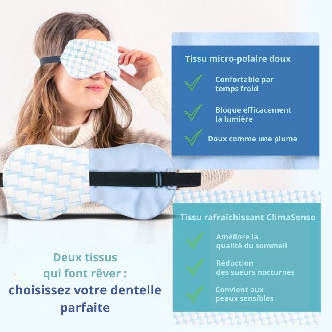 Masque de sommeil femmes & hommes EL-Life - Masque pour les yeux avec dentelle en tissu de velours - Ajustable - Bleu et blanc