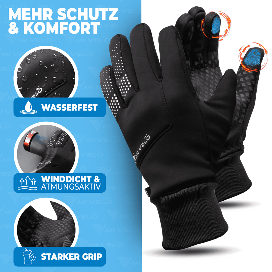 MiVelo Gants de cyclisme coupe-vent et déperlants - Unisex - Noir - Taille L