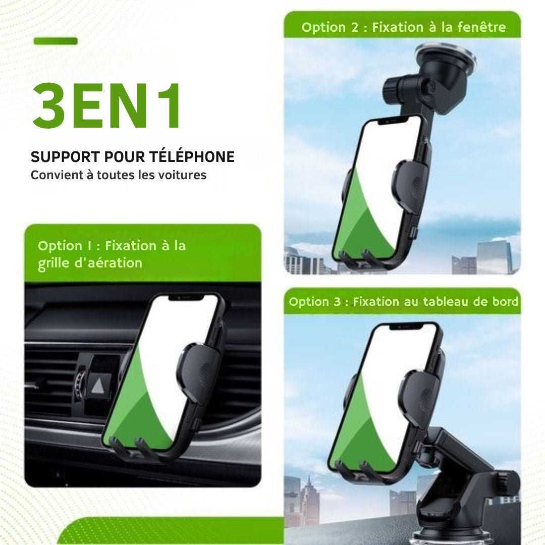 Support de téléphone iSetchi - Voiture - Ventouse extra-forte - 3 en 1 - Noir