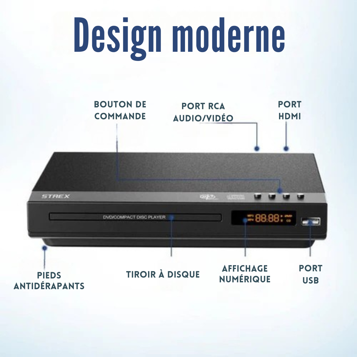 Lecteur DVD avec HDMI – Strex - Full HD 1080P - Télécommande - USB - HDMI/RCA - Multizone - Noir