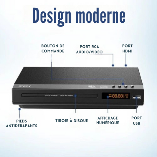 Lecteur DVD avec HDMI – Strex - Full HD 1080P - Télécommande - USB - HDMI/RCA - Multizone - Noir