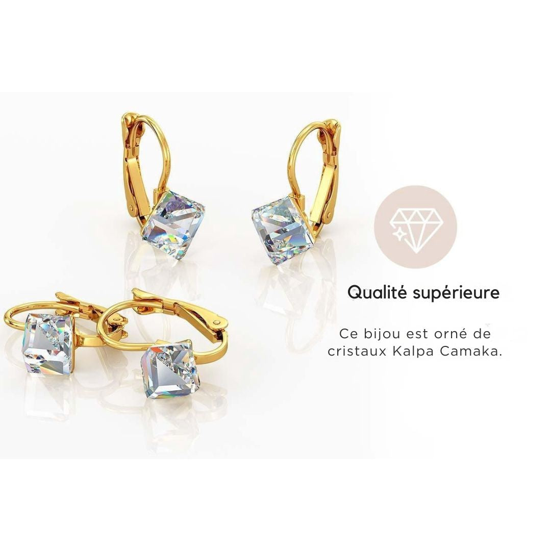 Boucles d'oreilles Yolora pour femmes - avec cristaux Kalpa Camaka - Plaquées or jaune 18 carats