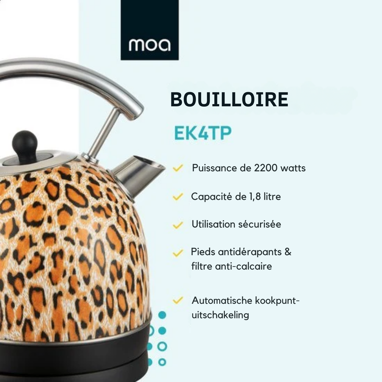 Bouilloire électrique - MOA - Retro - Acier inoxydable - Léopard