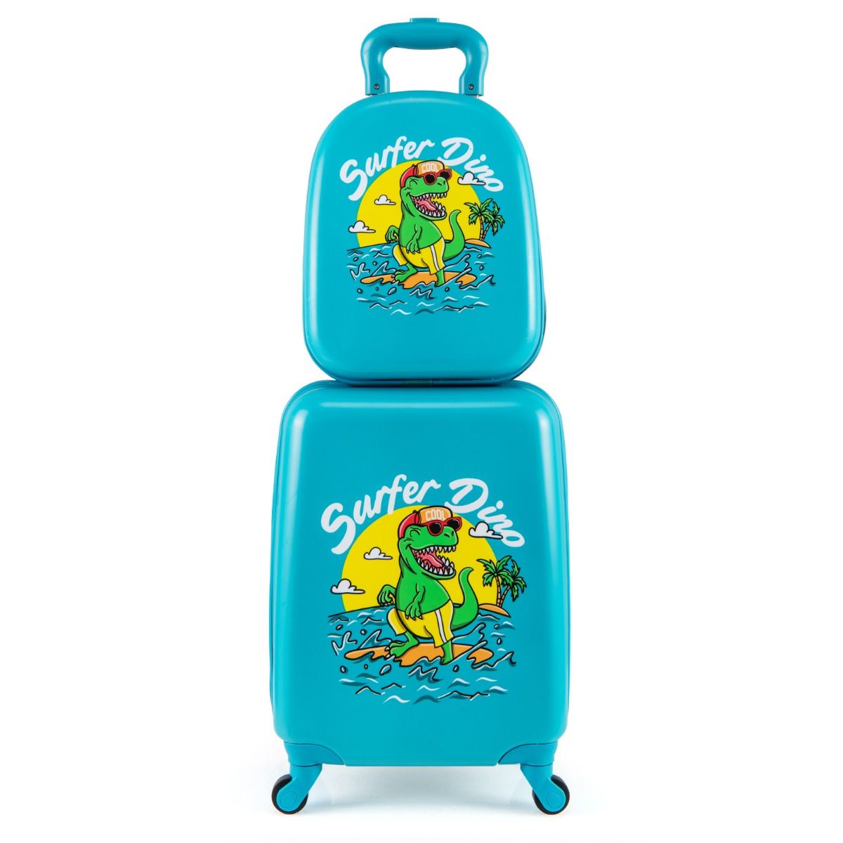 Coast 2-Piece Children's Suitcase Set - Dinosaur - Blue - 17-inch Hand Luggage Case 35×20×46 cm & 13-inch Backpack 27×10×32 cm - With Wheels