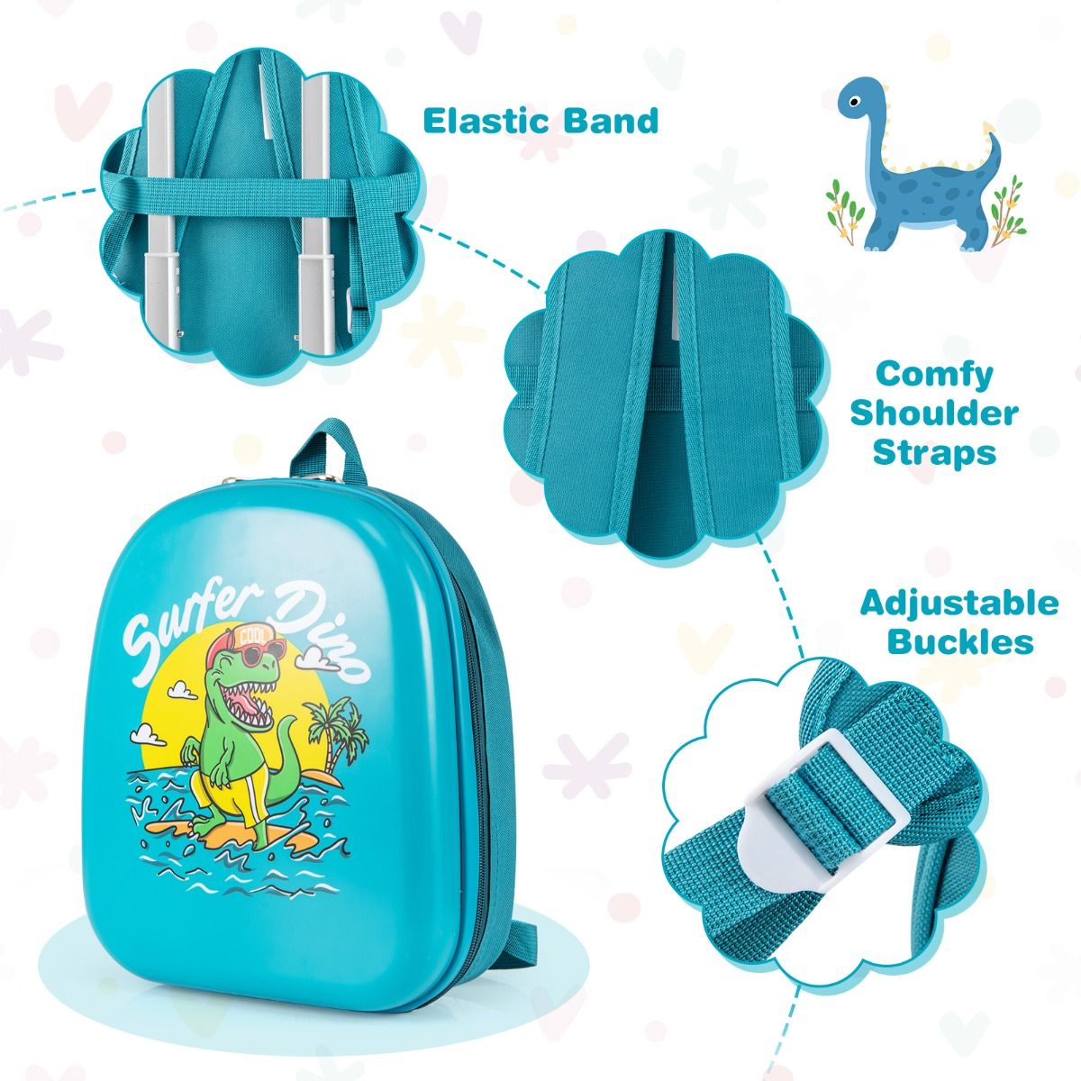 Coast 2-Piece Children's Suitcase Set - Dinosaur - Blue - 17-inch Hand Luggage Case 35×20×46 cm & 13-inch Backpack 27×10×32 cm - With Wheels