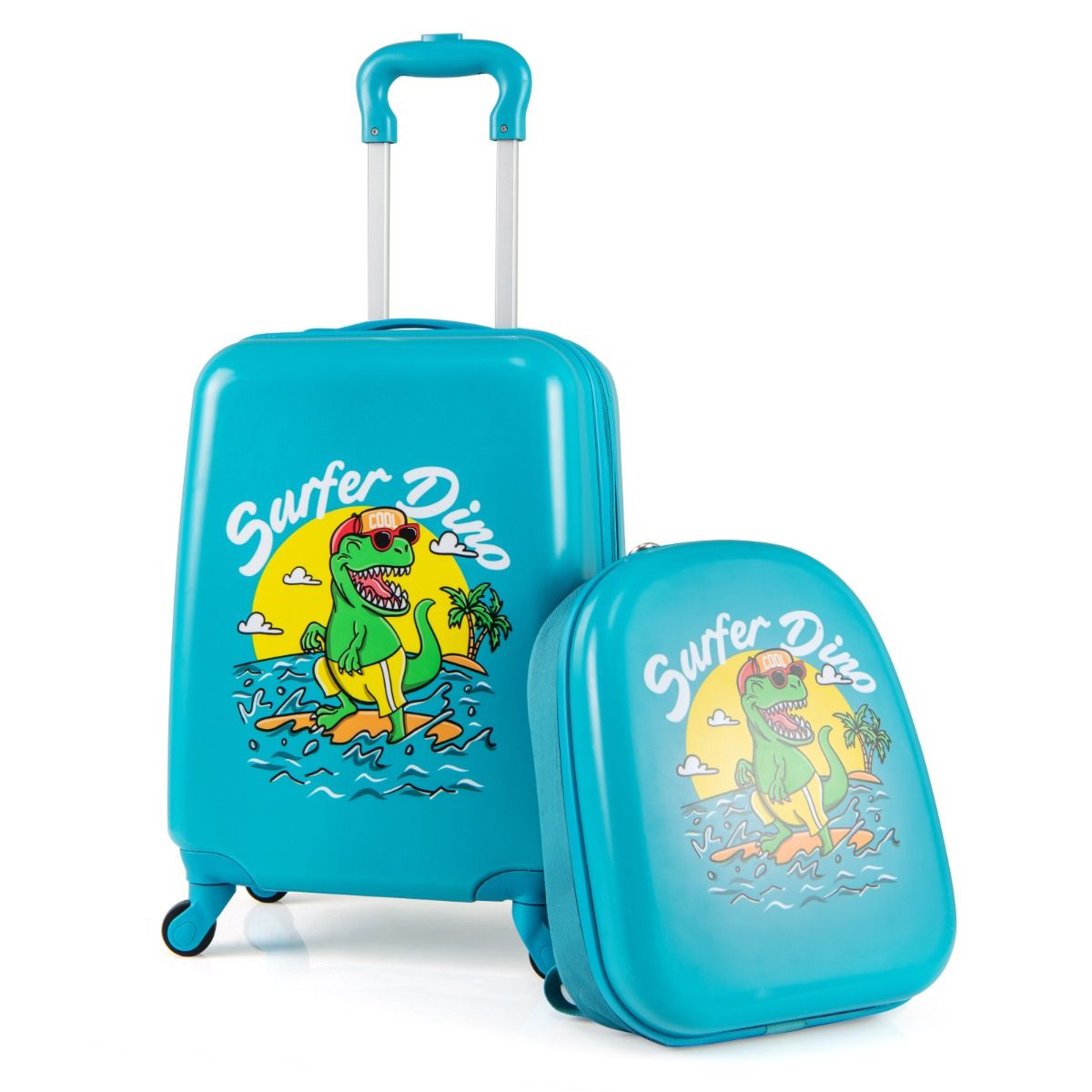 Coast 2-Piece Children's Suitcase Set - Dinosaur - Blue - 17-inch Hand Luggage Case 35×20×46 cm & 13-inch Backpack 27×10×32 cm - With Wheels