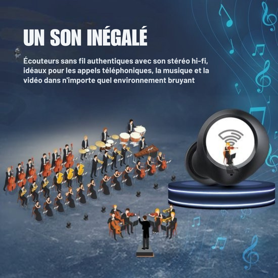 Ecouteurs sans fil - Golden Sound Buds Pro - Ecouteurs Bluetooth - Suppression active du bruit 32dB - Mode ambiant - Autonomie de 40 heures - Convient à tous les smartphones et ordinateurs portables - Noir