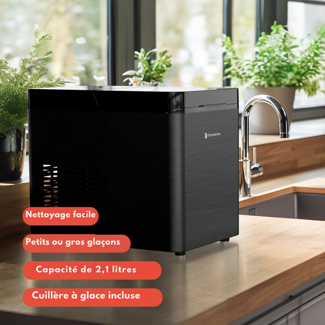Machine à glaçons KitchenBrothers- 2.1L - Fonction nettoyage à sec - 15kg/24h - Noir