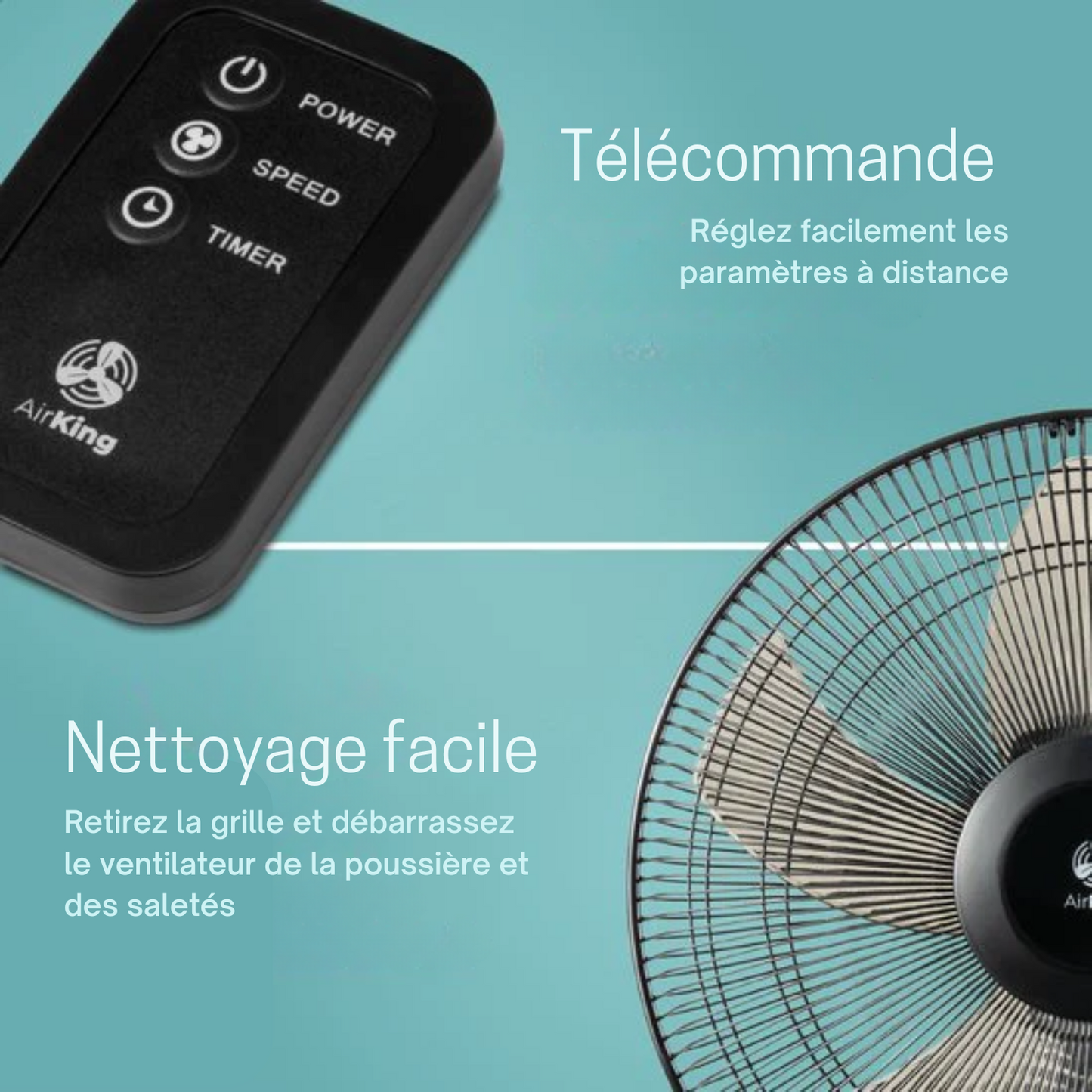 Ventilateur sur pied - Airking - Ventilateur extra-silencieux - Réglable en Hauteur - Télécommandé