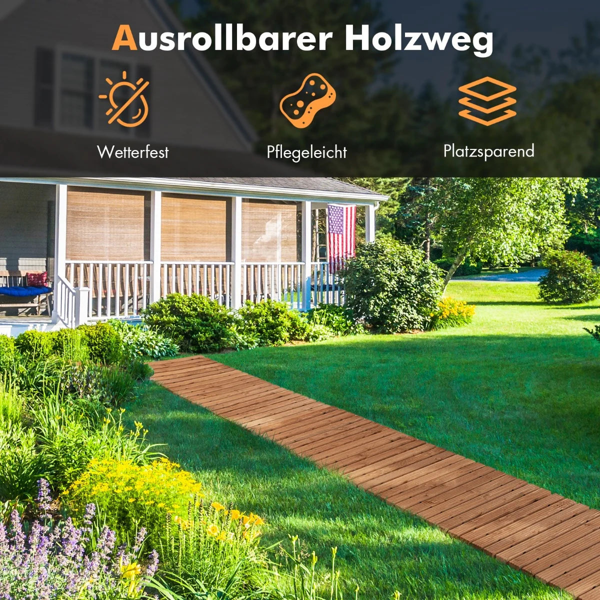 Coast Garten-HolzWeg 245 x 55 x 2 cm Pavé droit roulant résistant aux intempéries à l'extérieur