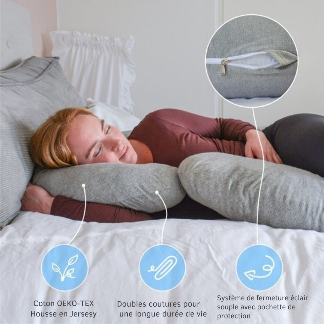 Coussin de Grossesse XXL - Ella® - Coussin Corporel - Coussin d'Allaitement - 150x70cm - Gris Clair