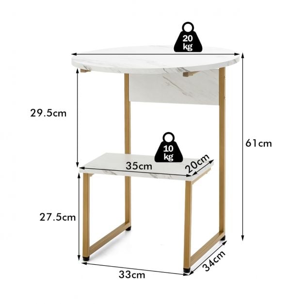 Coast Side Table 2-Layer - Marble Look with Gold Frame 50 x 50 x 61 cm - White/Gold