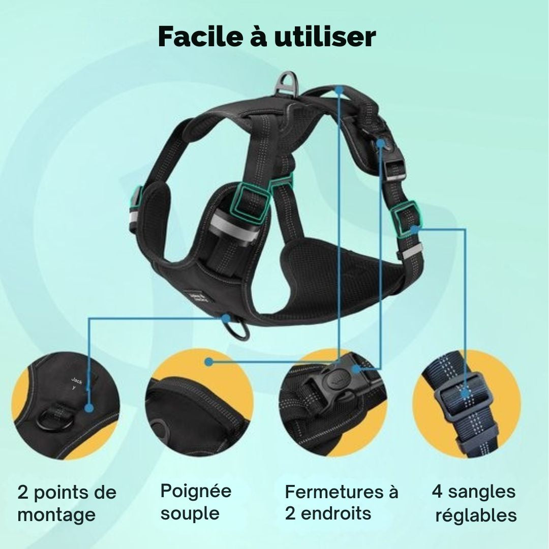 Harnais pour chien Jake et Jacky - Harnais anti-traction - Réfléchissant - Taille L - Noir