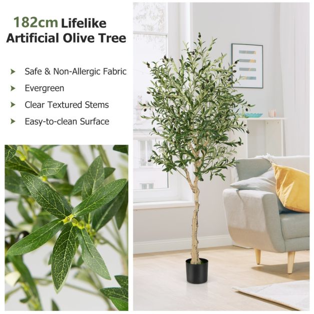 Coast Olivier Artificiel - 182 cm - 1296 Feuilles - Pot en ciment