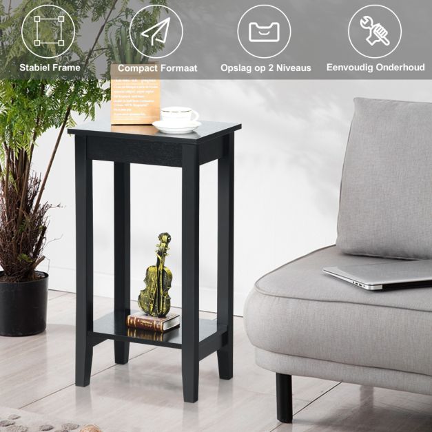 Table d'appoint Coast Black 40 x 30 x 73,5 cm - 2 couches avec pieds en bois massif