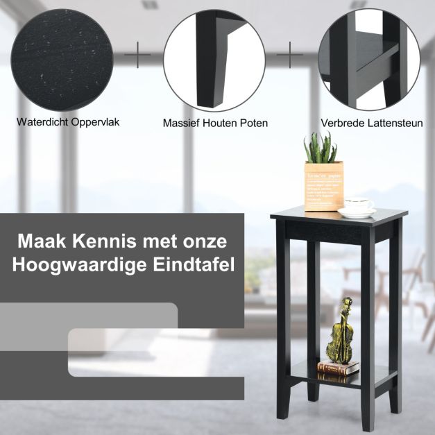 Table d'appoint Coast Black 40 x 30 x 73,5 cm - 2 couches avec pieds en bois massif