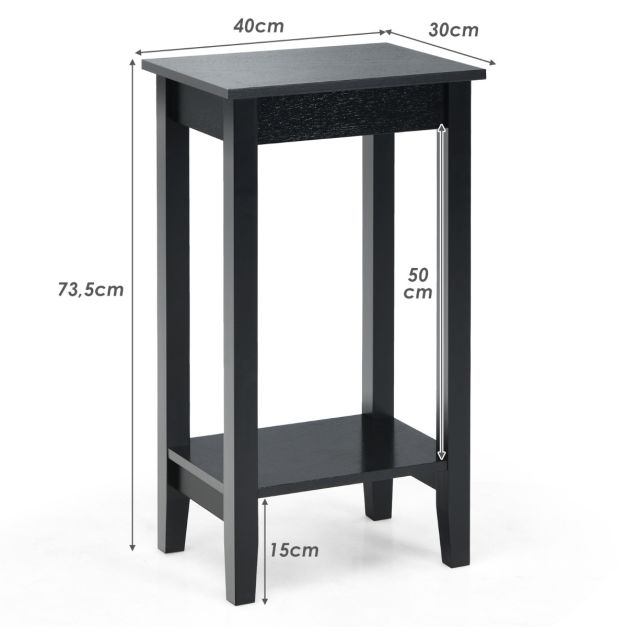 Table d'appoint Coast Black 40 x 30 x 73,5 cm - 2 couches avec pieds en bois massif