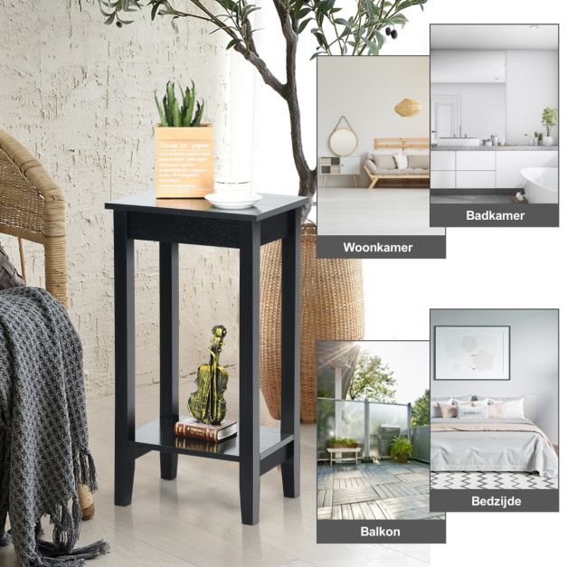 Table d'appoint Coast Black 40 x 30 x 73,5 cm - 2 couches avec pieds en bois massif