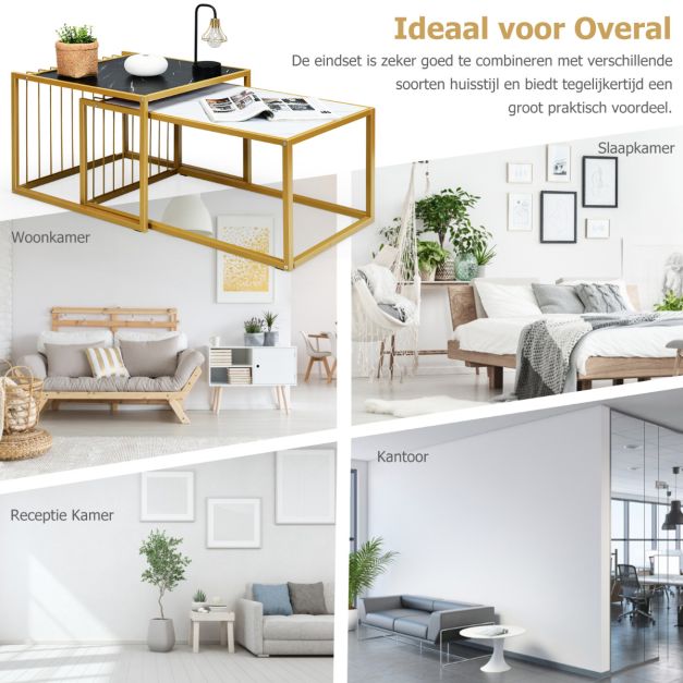 Coast Set de 2 tables basses - or/blanc/noir - P2 - MDF - Fer - Max.50 kg - 80x53x38.5 cm