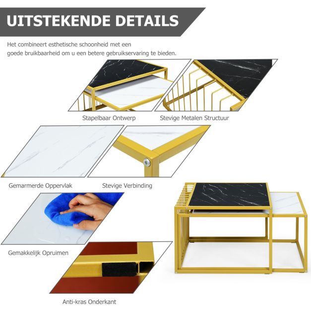 Coast Set de 2 tables basses - or/blanc/noir - P2 - MDF - Fer - Max.50 kg - 80x53x38.5 cm