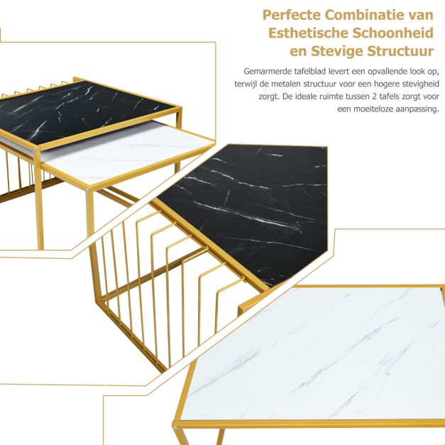 Coast Set de 2 tables basses - or/blanc/noir - P2 - MDF - Fer - Max.50 kg - 80x53x38.5 cm