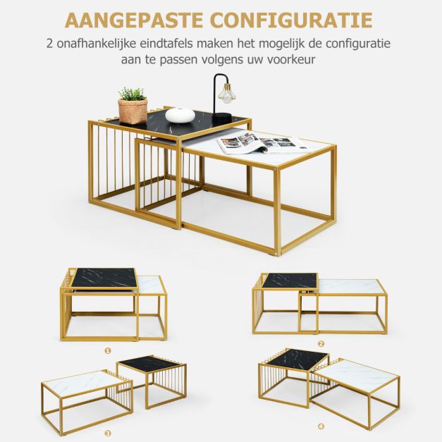 Coast Set de 2 tables basses - or/blanc/noir - P2 - MDF - Fer - Max.50 kg - 80x53x38.5 cm